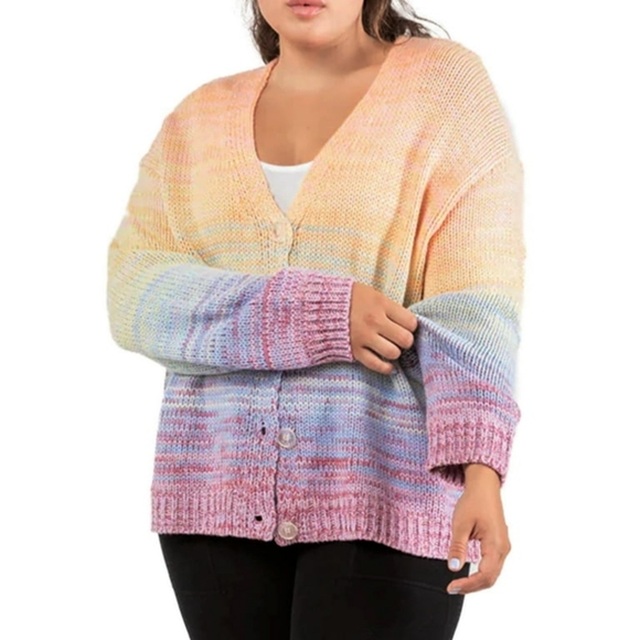 Unbranded Sweaters - Pastel rainbow cable knit button down the front cardigan XL office Spring